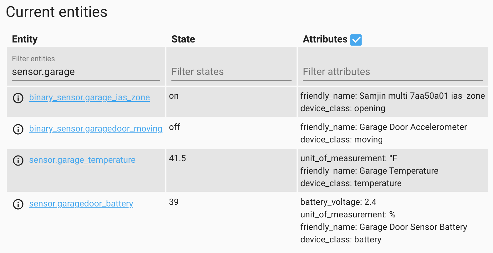 Entity states and attributes